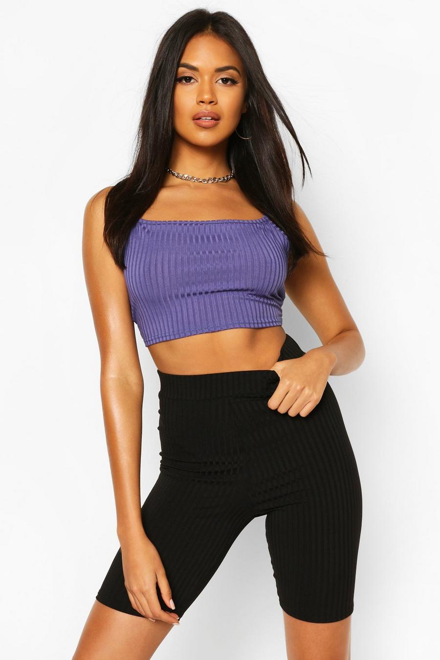 Navy Strappy Rib Crop Top image number 1