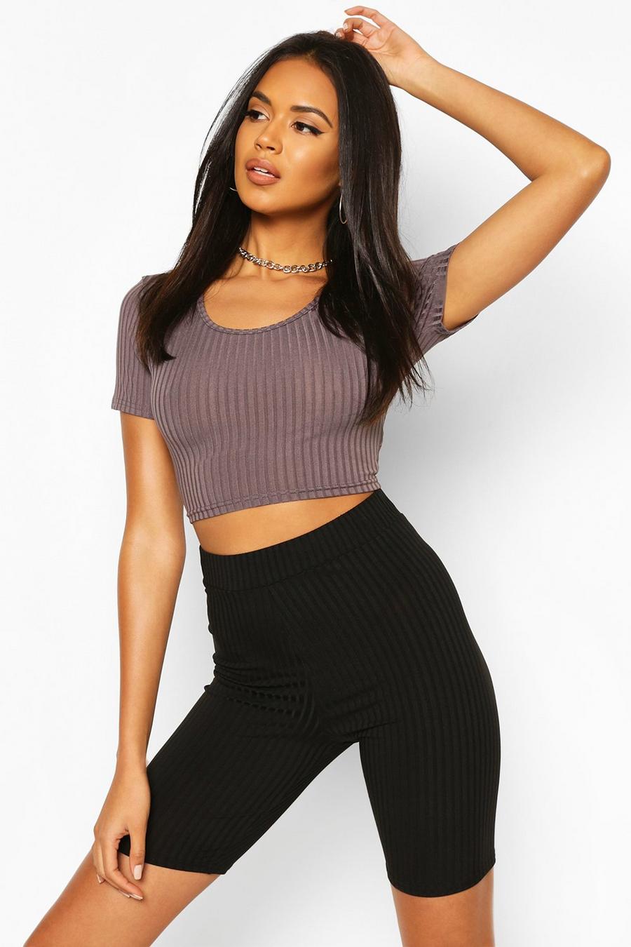 Charcoal Ribbad crop top  image number 1