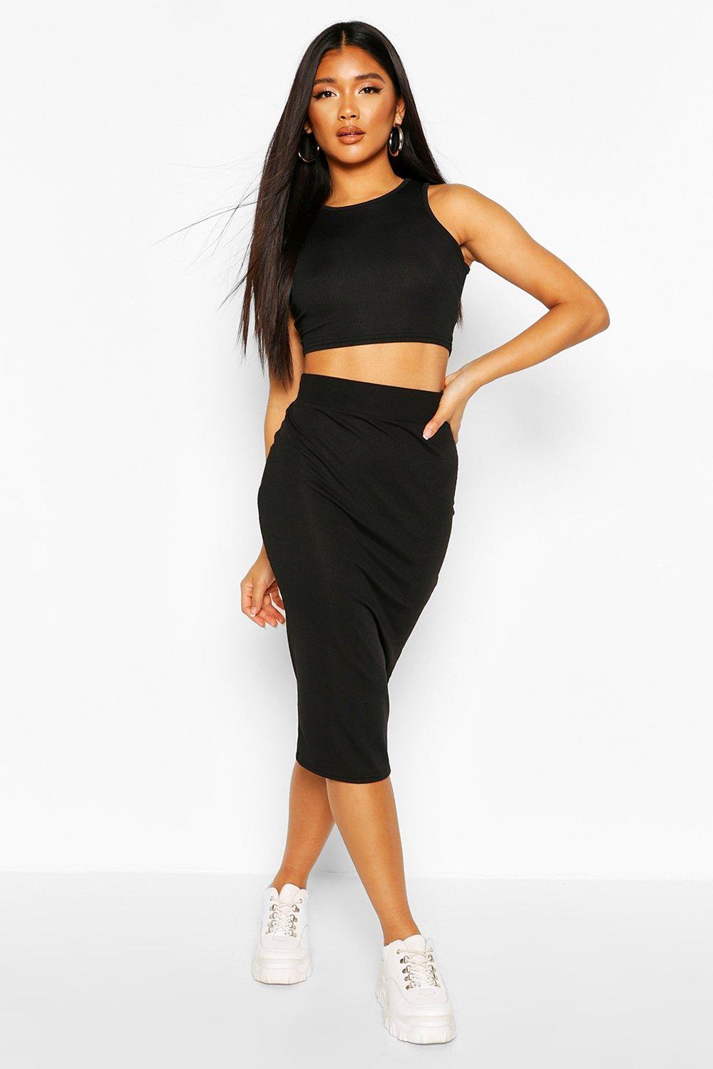 boohoo black midi skirt