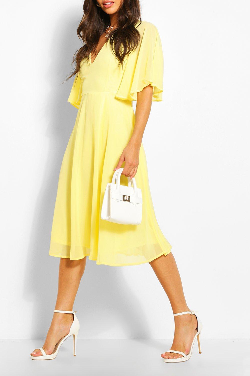 Boohoo angel sleeve shop midi skater dress