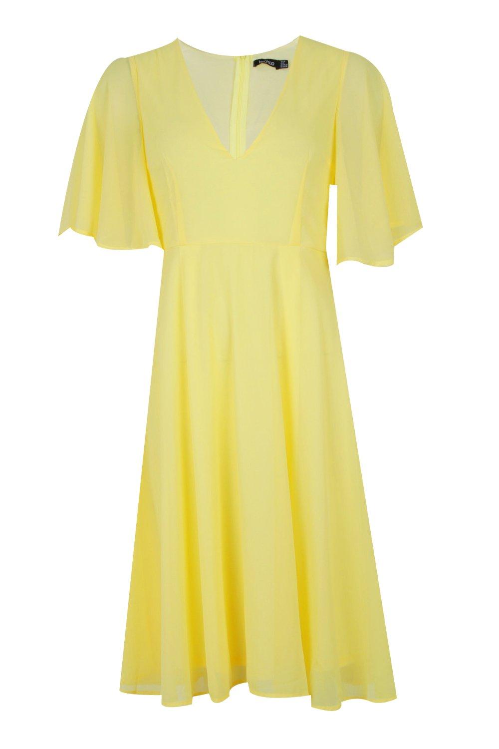 boohoo angel sleeve midi skater dress