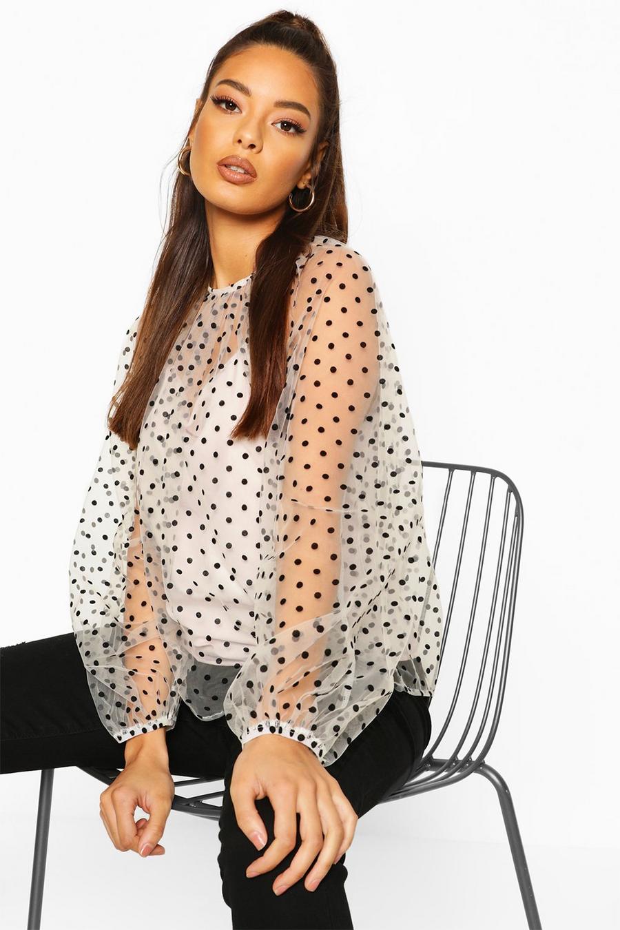 Oversized Bluse aus Mesh mit Punktmuster image number 1