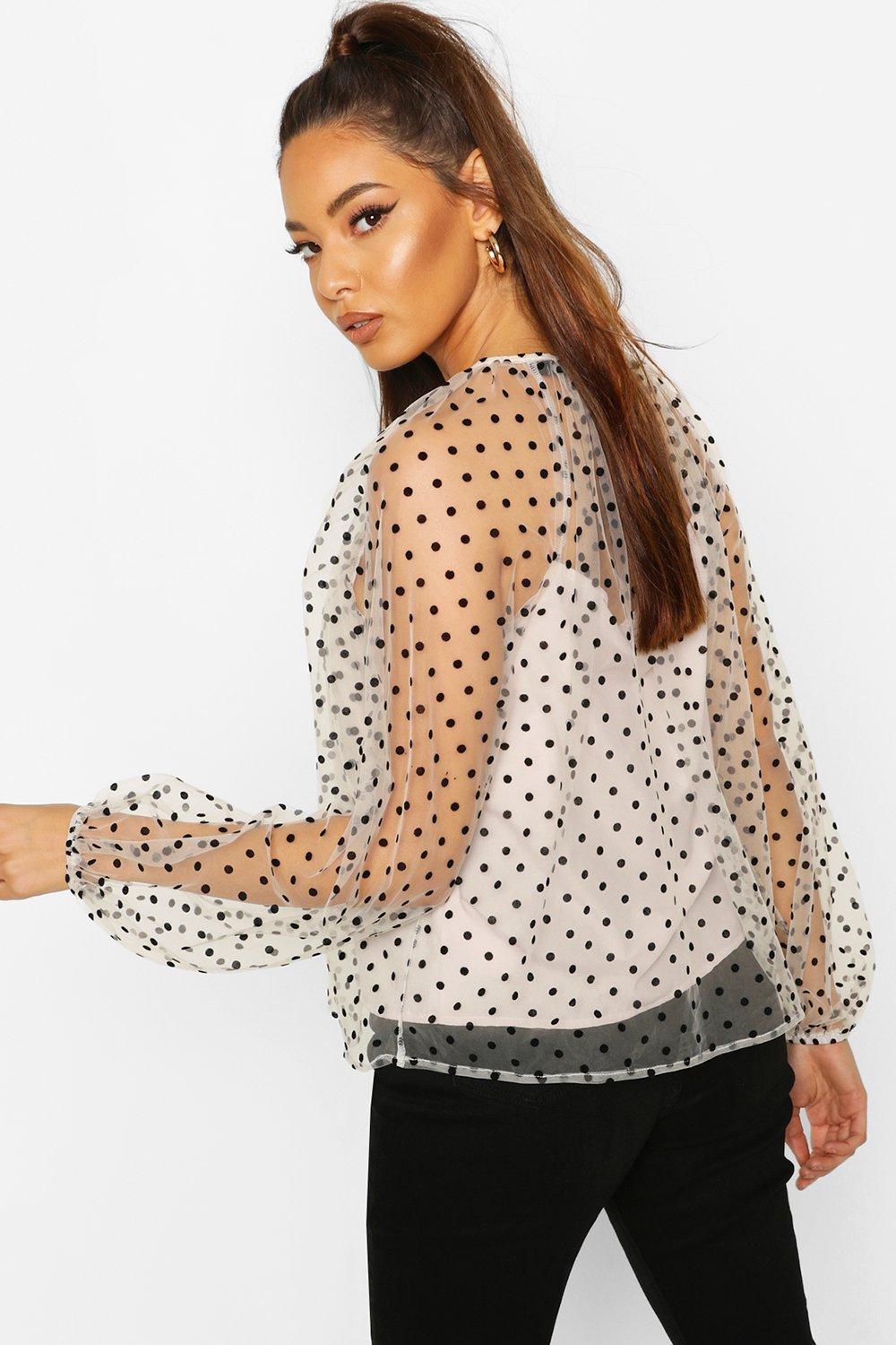 Mesh polka dot shirt deals