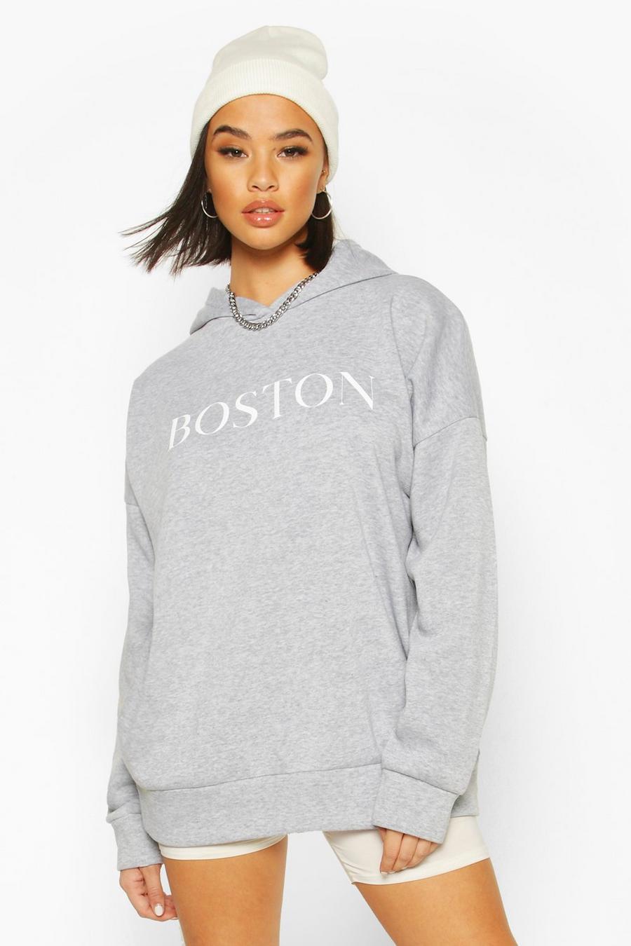 Sudadera ancha con capucha y eslogan “Boston” image number 1