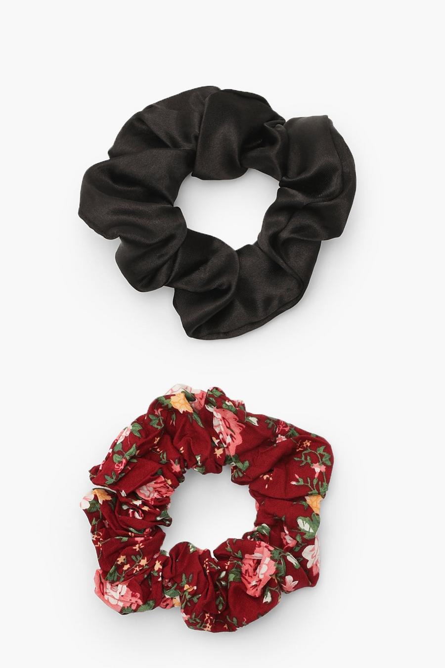 Red Scrunchies med blommönster (2-pack) image number 1
