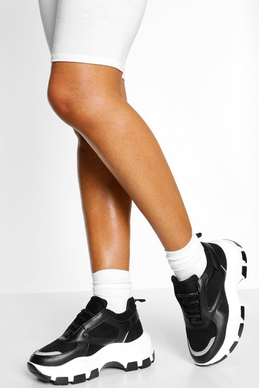 Black Contrast Sole Chunky Platform Trainers image number 1
