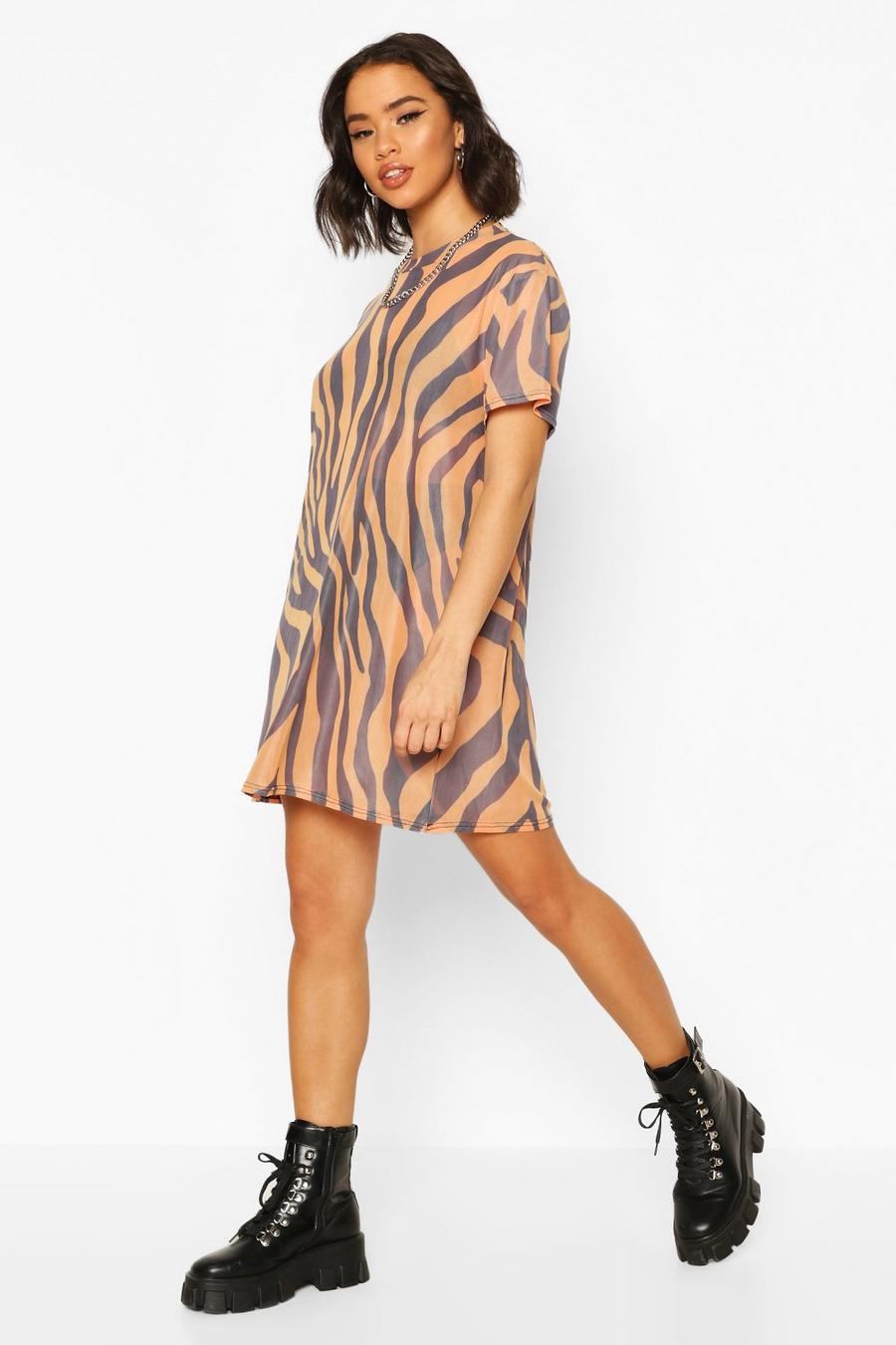 Zebra Print Mesh T-Shirt Dress image number 1