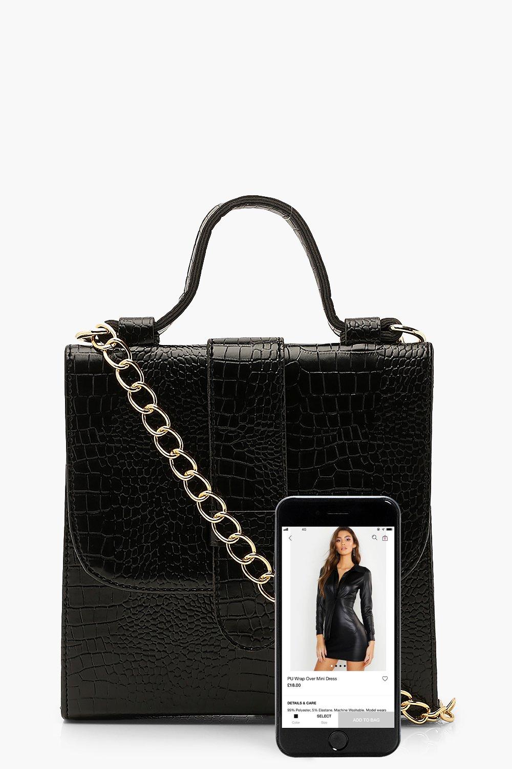 Petit sac noir online effet croco