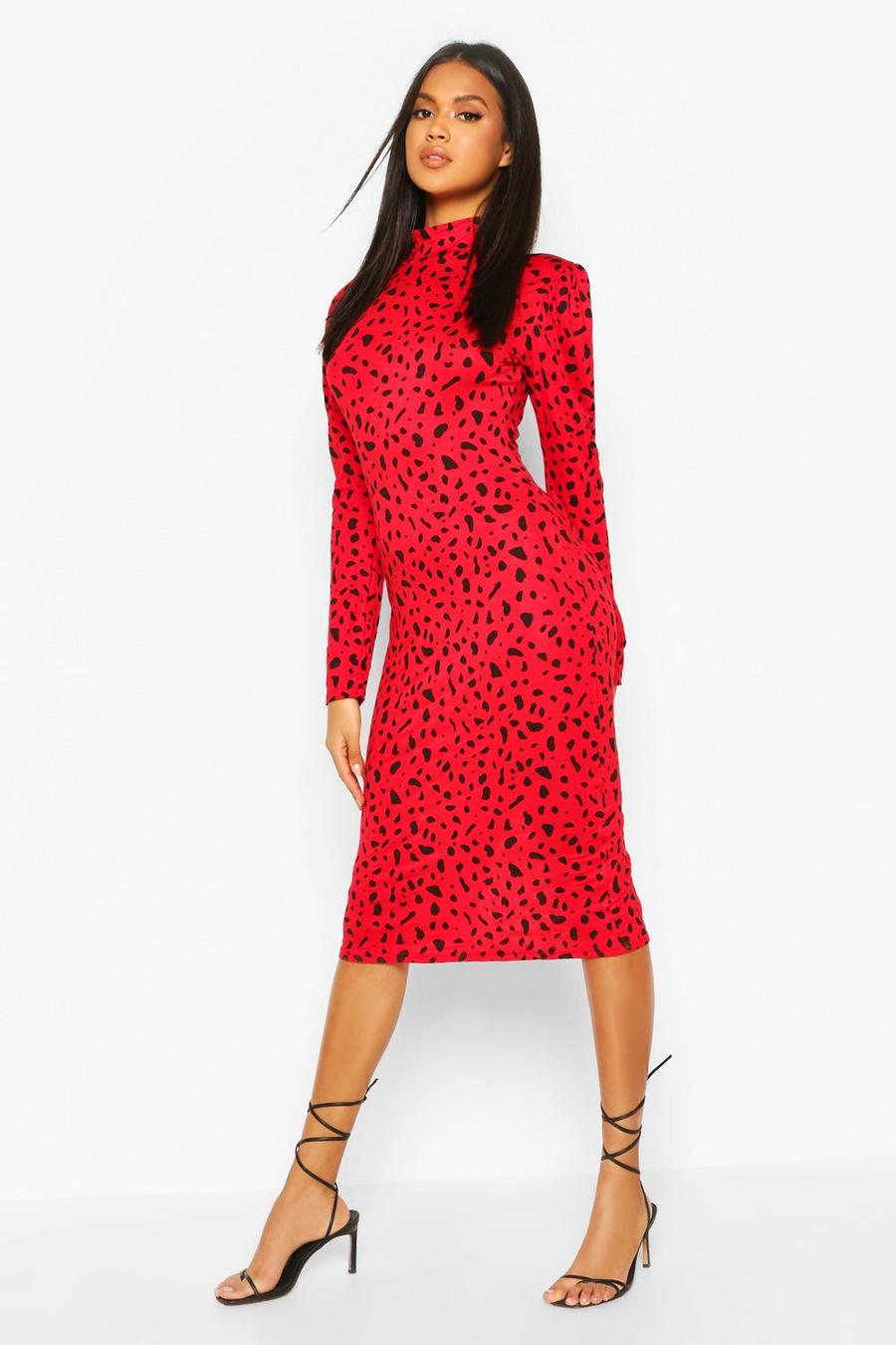 Midi-jurk met col en dalmatiër print image number 1