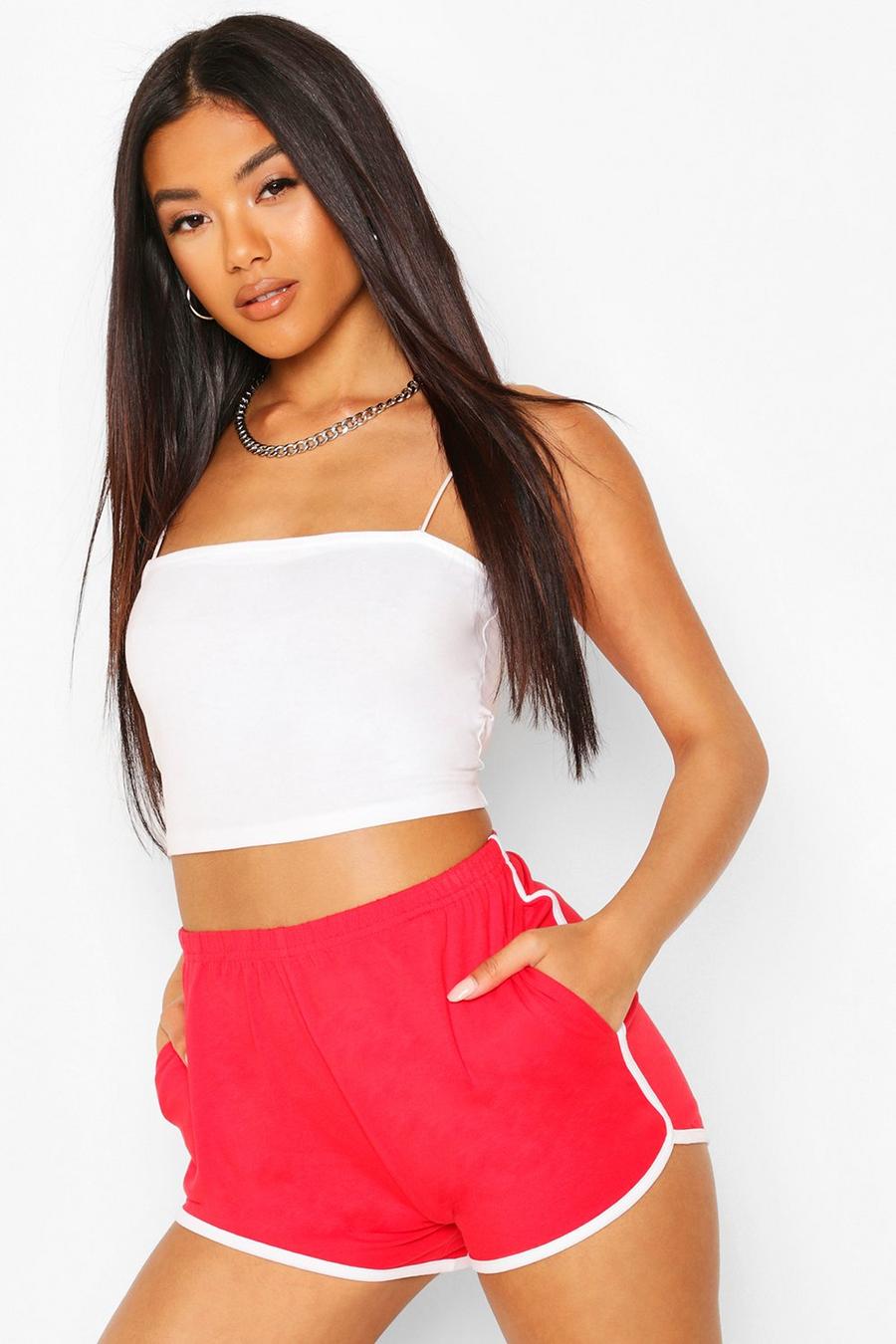 Red Basic Jersey Contrast Runner Shorts