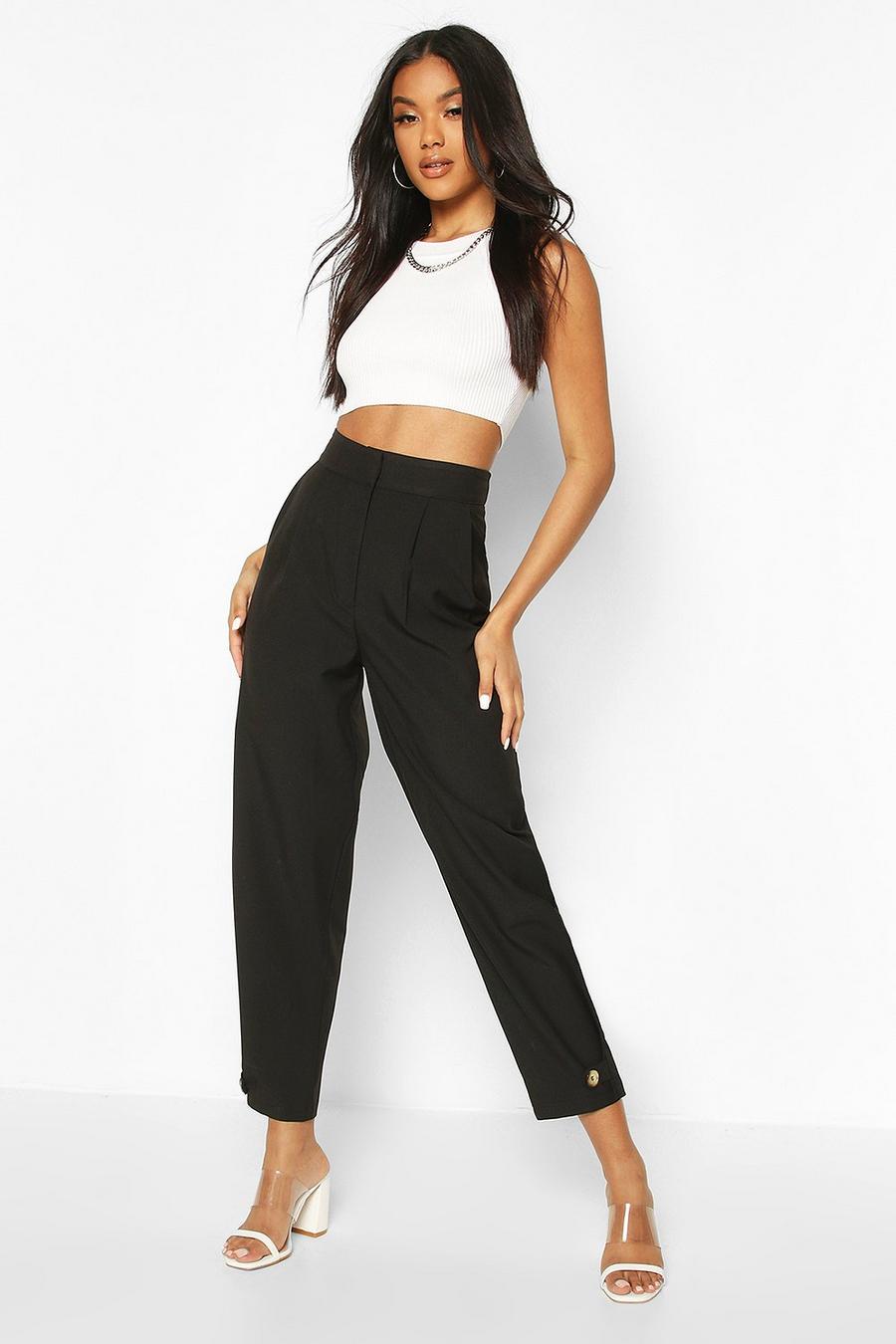 Button Front Tie Ankle Tailored Trousers