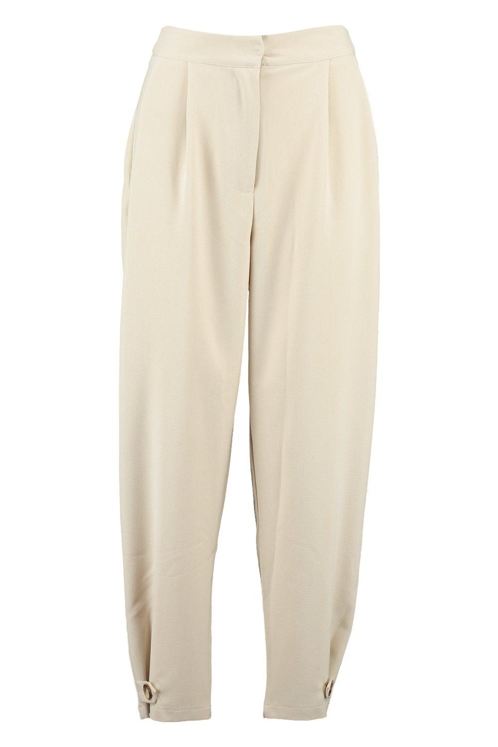 Button Front Tie Ankle Tailored Trousers