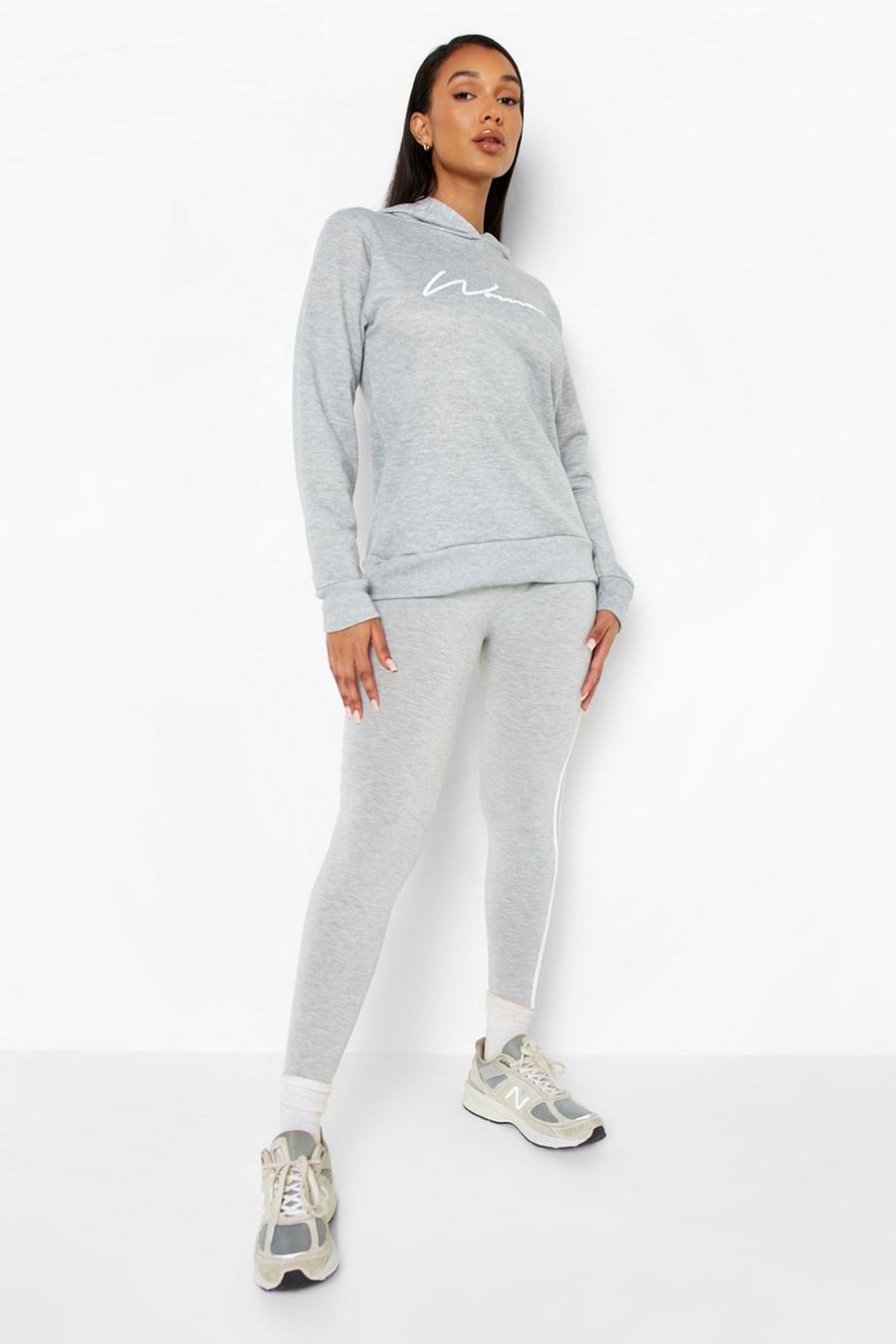 Grey Woman Träningsoverall med hoodie och leggings image number 1
