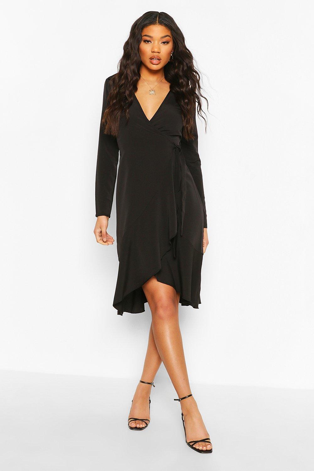 Wrap Over Frill Midi Dress boohoo