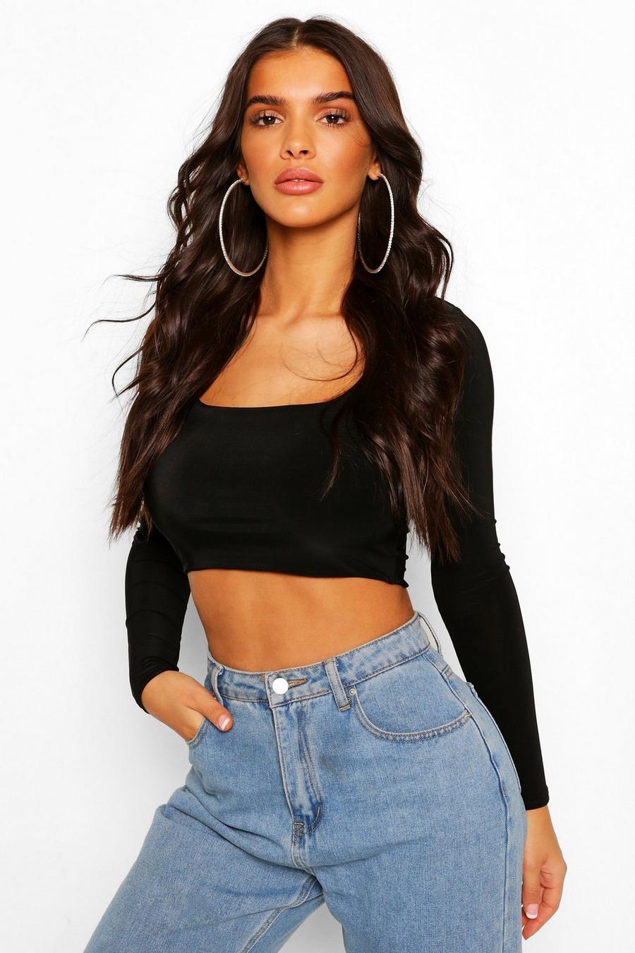 Double Layer Slinky Long Sleeve Crop Top image number 1