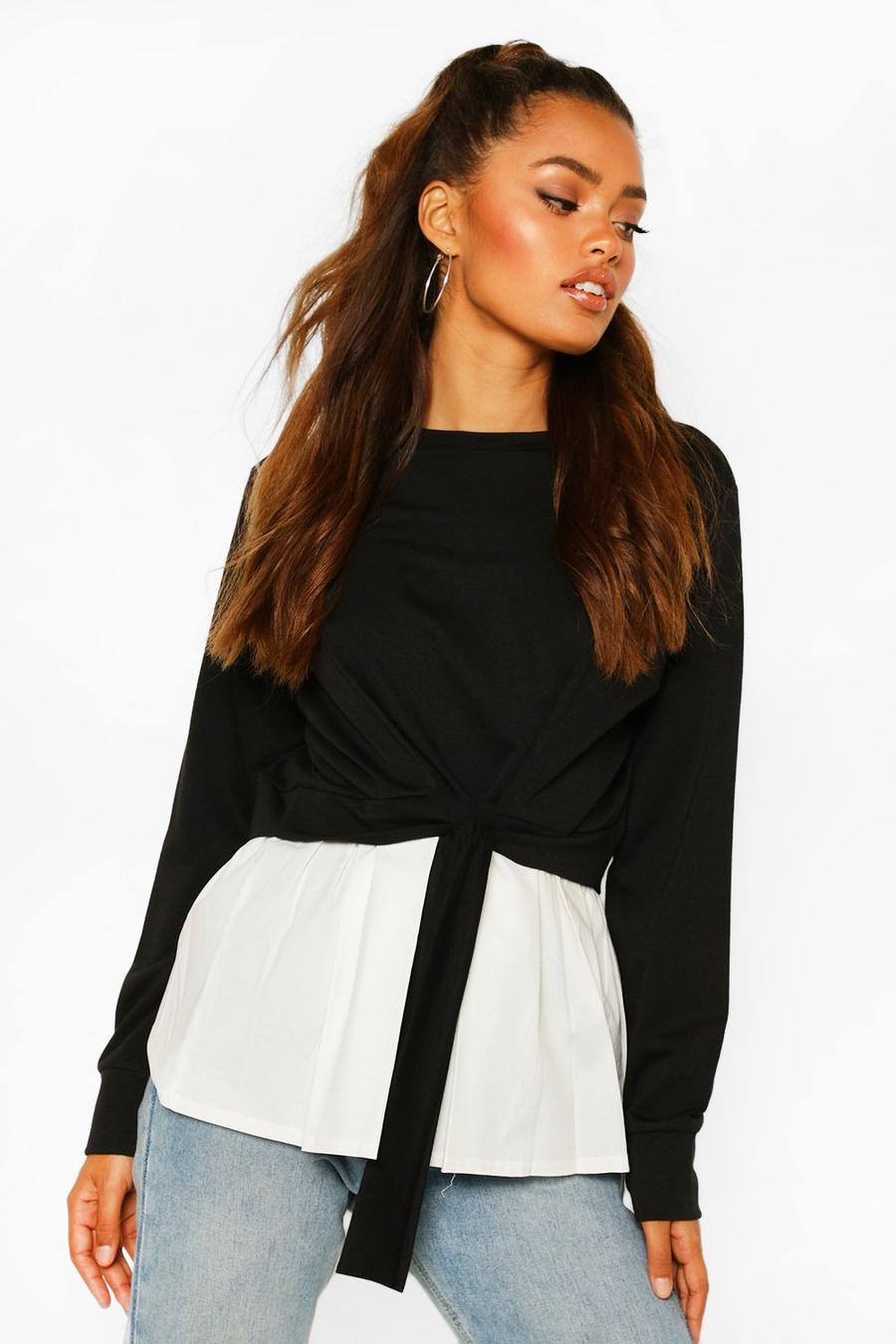 Tie Front Contrast Long Sleeve Top image number 1