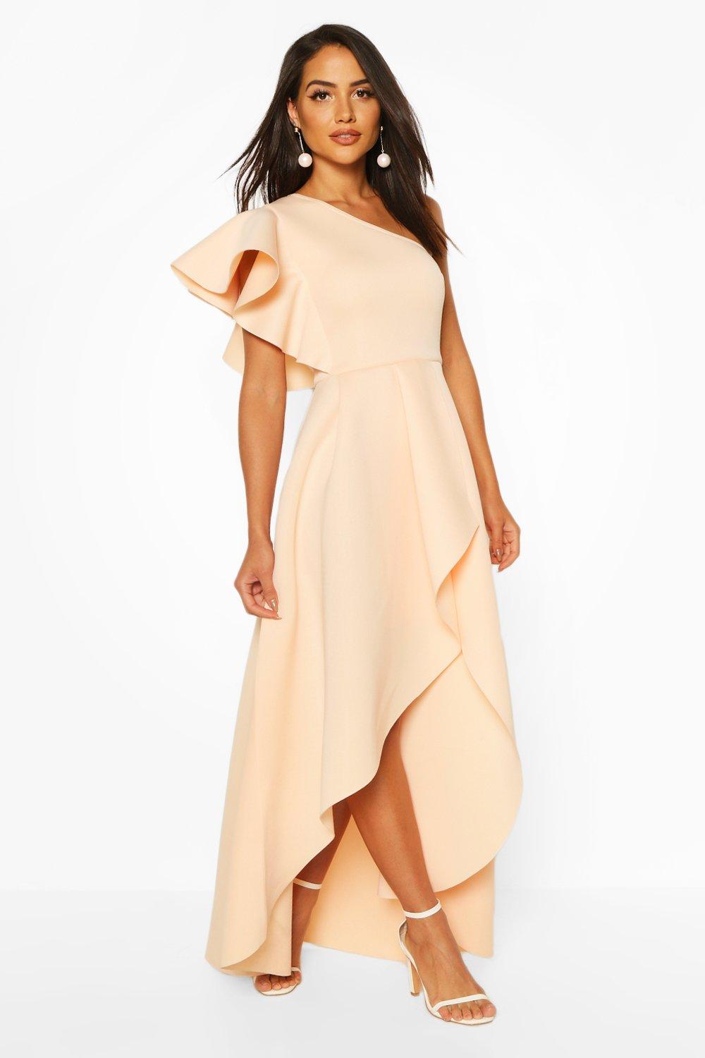 one shoulder ruffle maxi dress