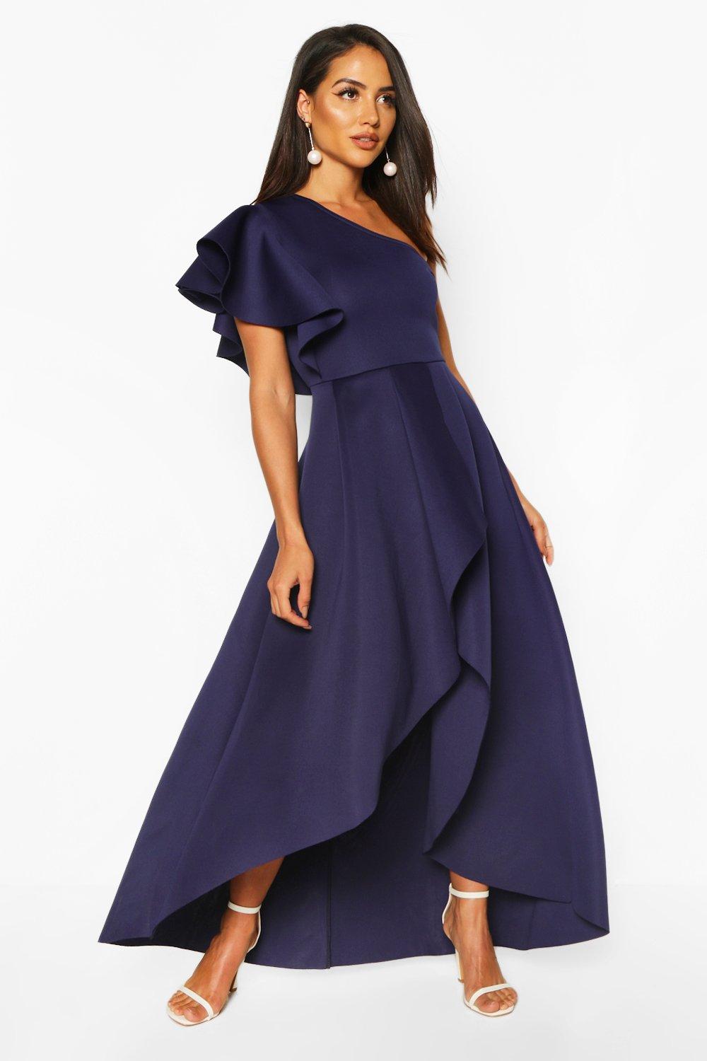 one shoulder navy maxi dress