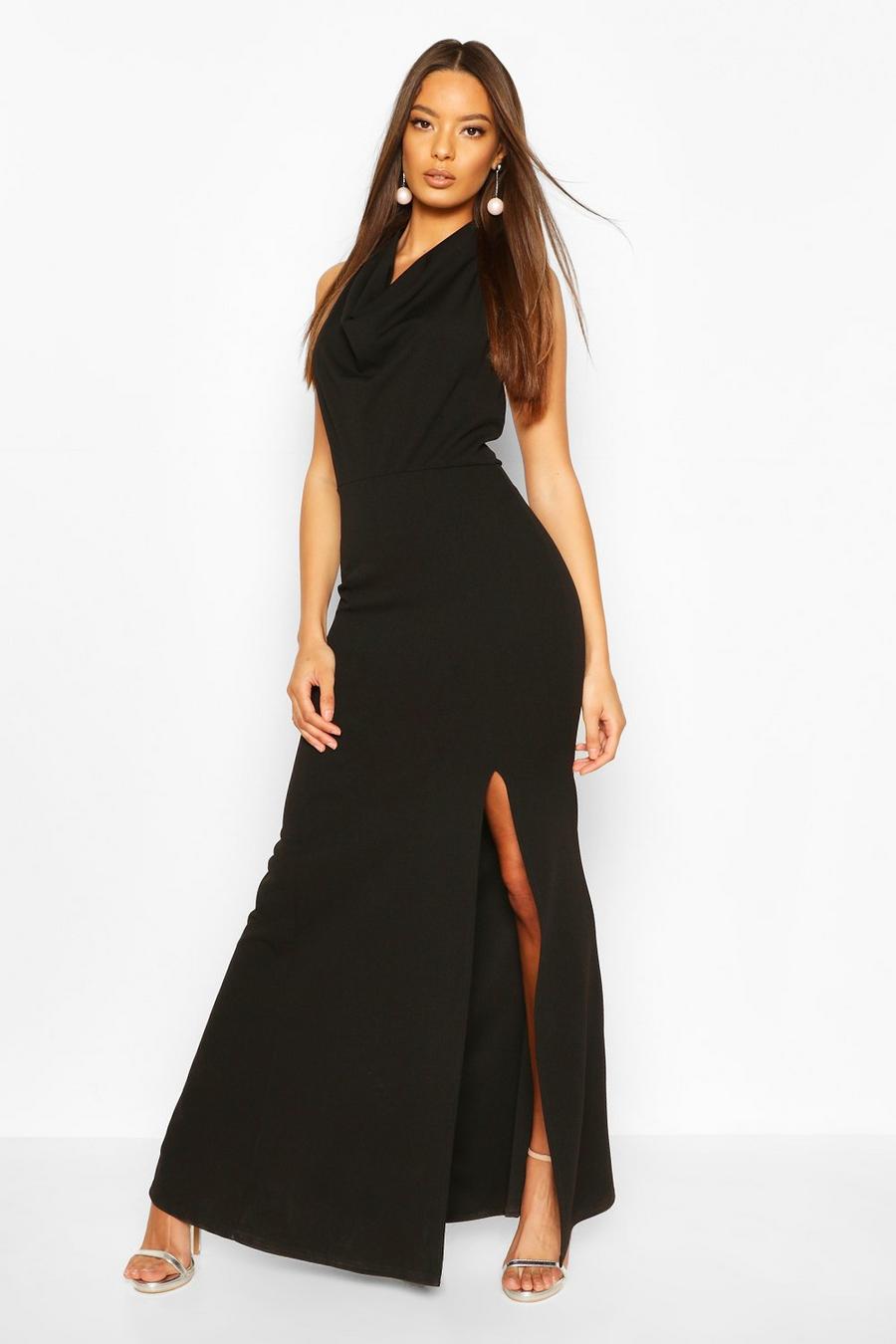 Maxi-jurk met watervalkol en hoge split image number 1