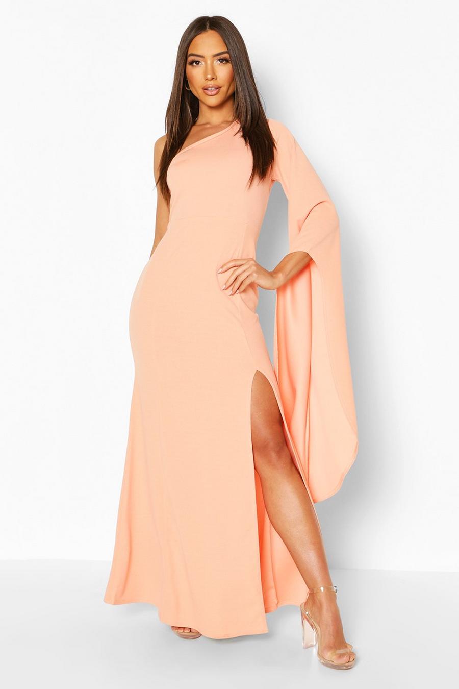Apricot One Shoulder Cape Detail Maxi Dress image number 1