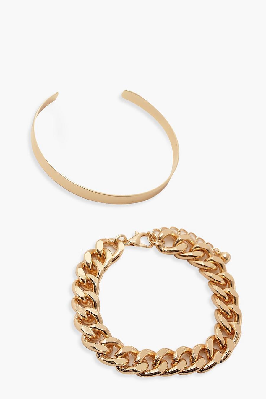 Gold 2 PK Chain Bracelet & Bangel Pack image number 1