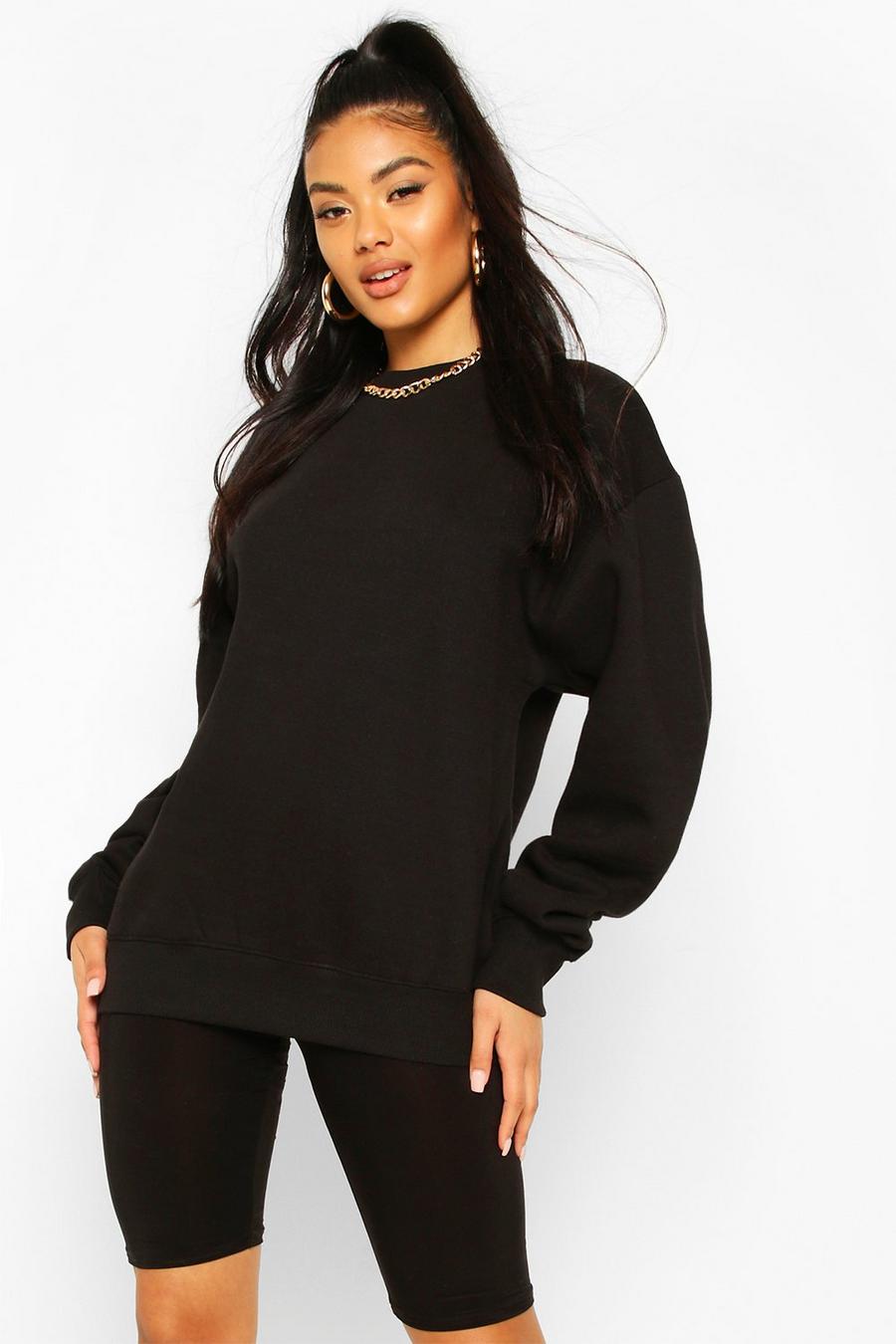 Women's Black Basic Oversized Sweatshirt | Boohoo UK