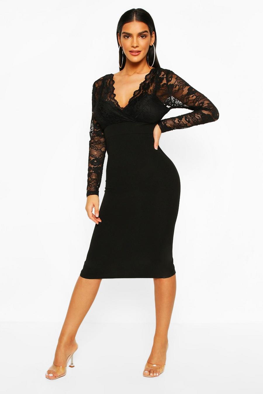 Long Sleeve Lace Top Midi Dress image number 1