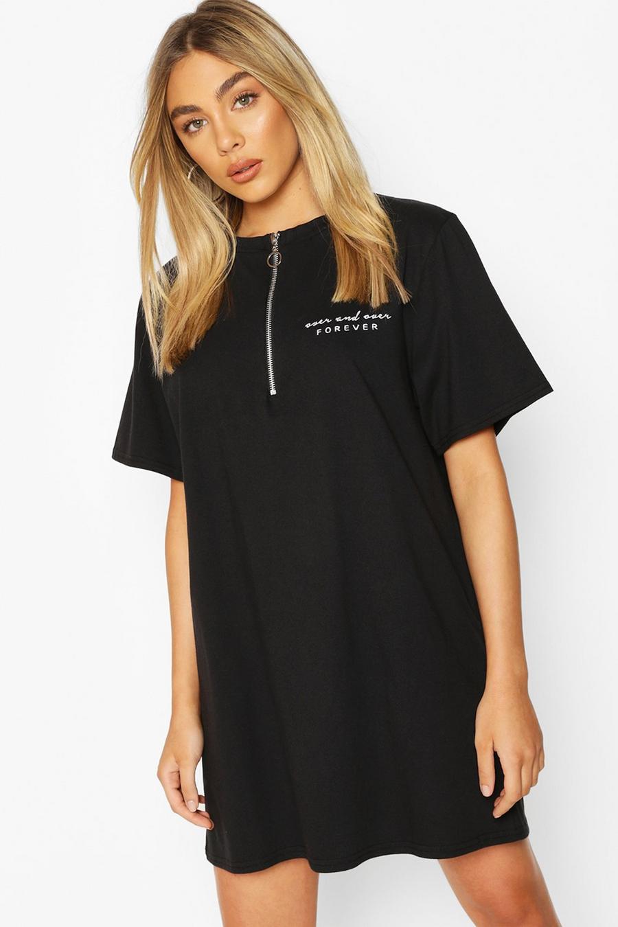 Zip Detail Short Sleeve Embroidered T-shirt Dress image number 1