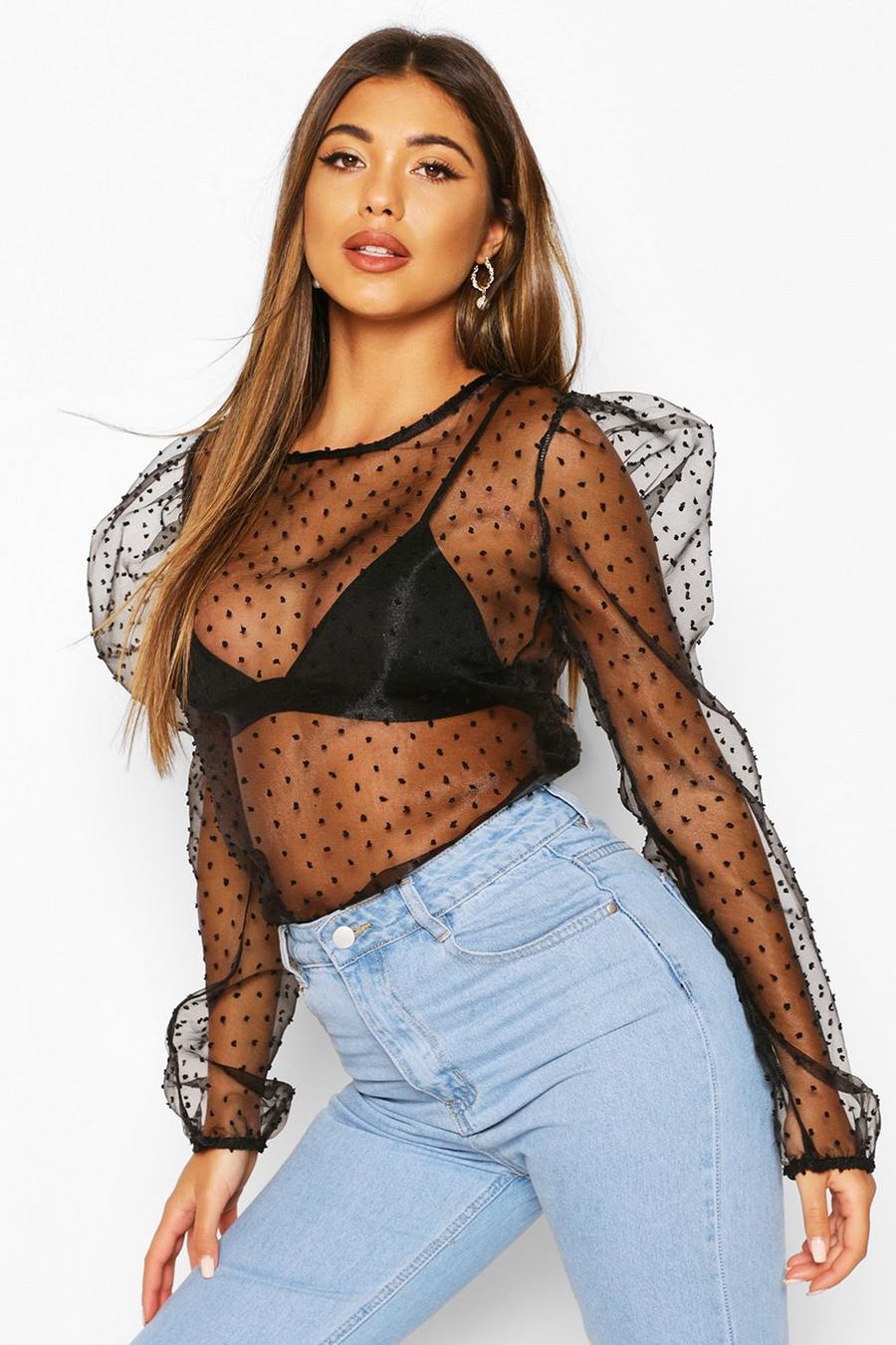 Dobby Mesh Puff Sleeve Top image number 1
