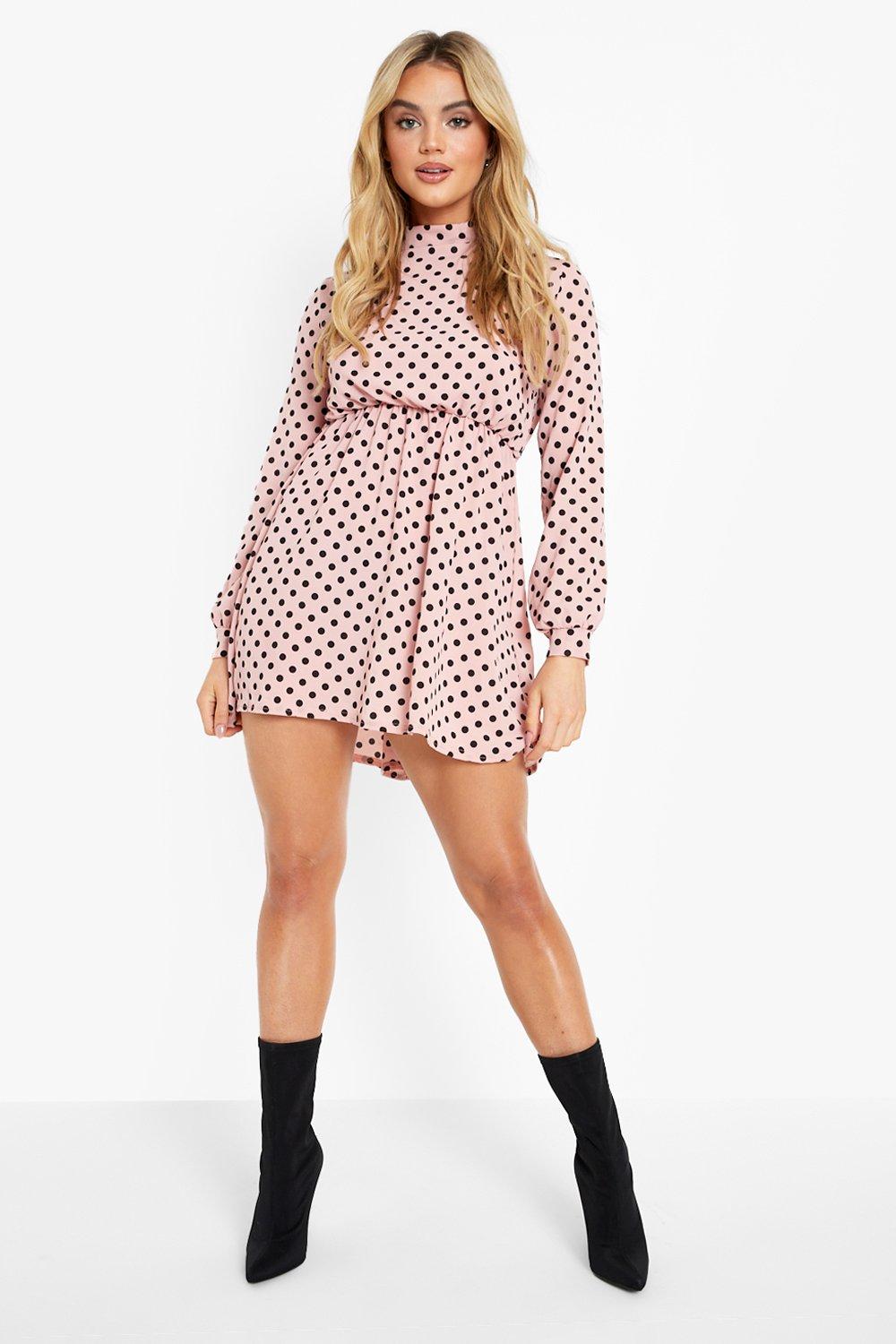 High Neck Polka Dot Skater Dress | boohoo High Neck Polka Dot Skater Dress | boohoo