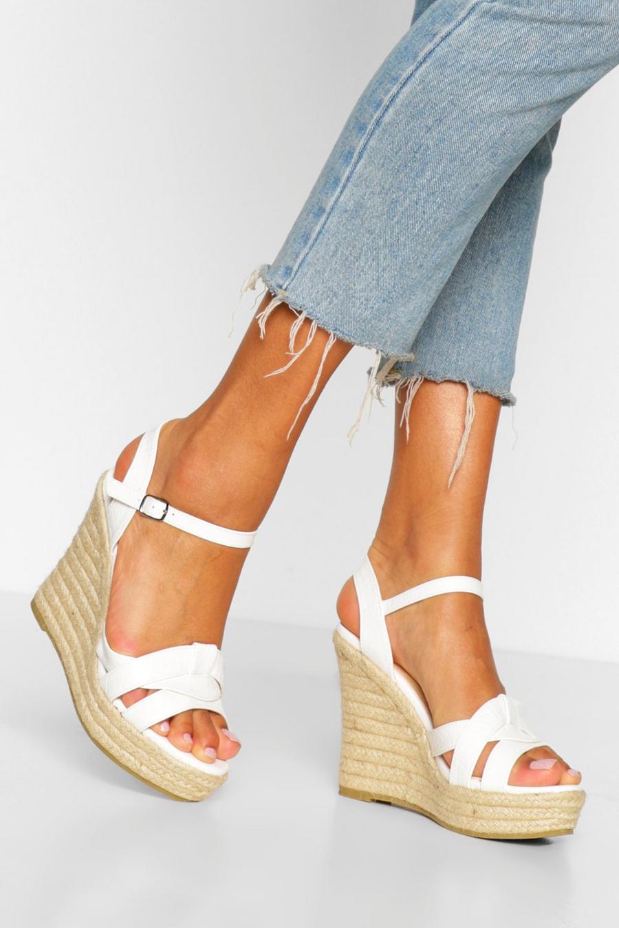 White Twist Front Espadrille Wedges image number 1