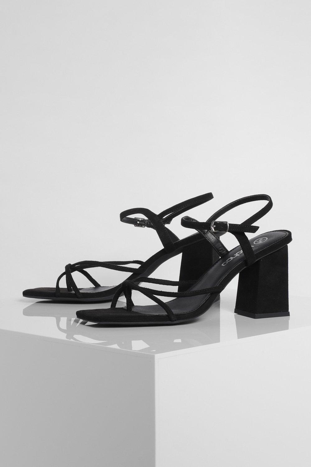 Strappy Square Toe Block Heels