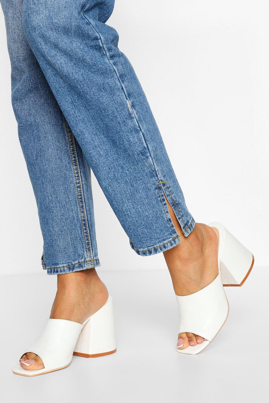 White Feature Block Heel Mules image number 1