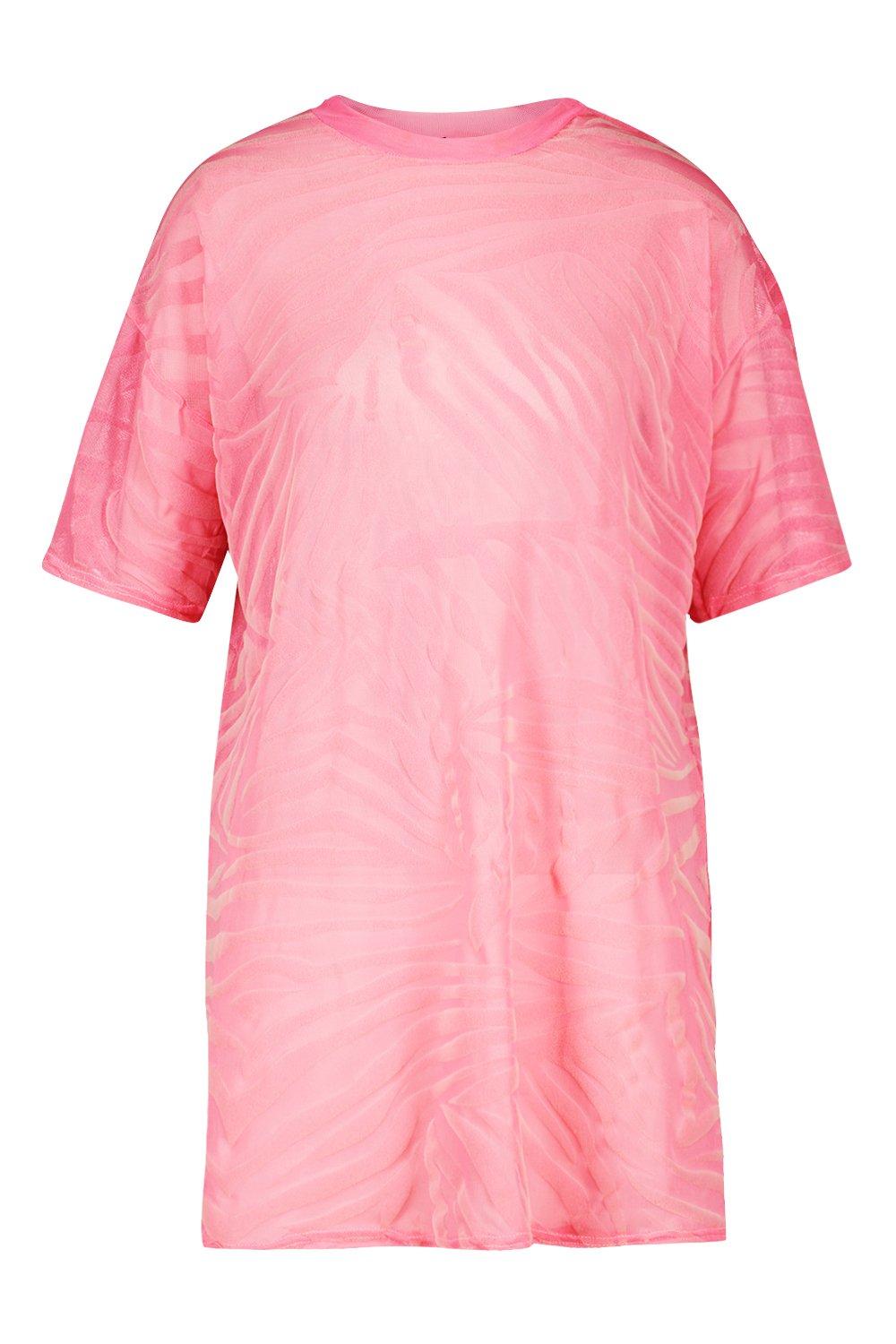 pink mesh t shirt dress