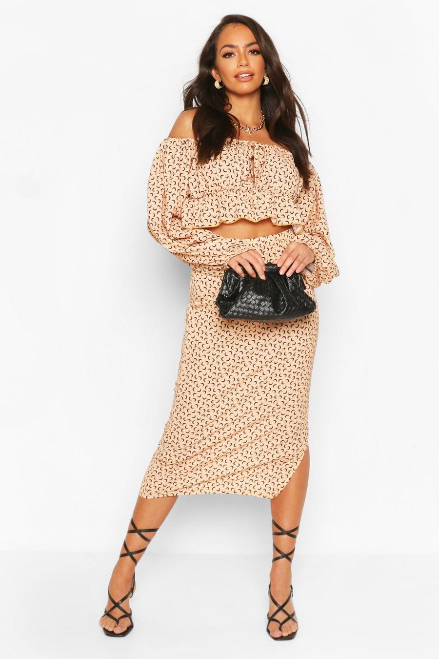 Nude Moon Print Gypsy Top & Midi Skirt Two-Piece image number 1