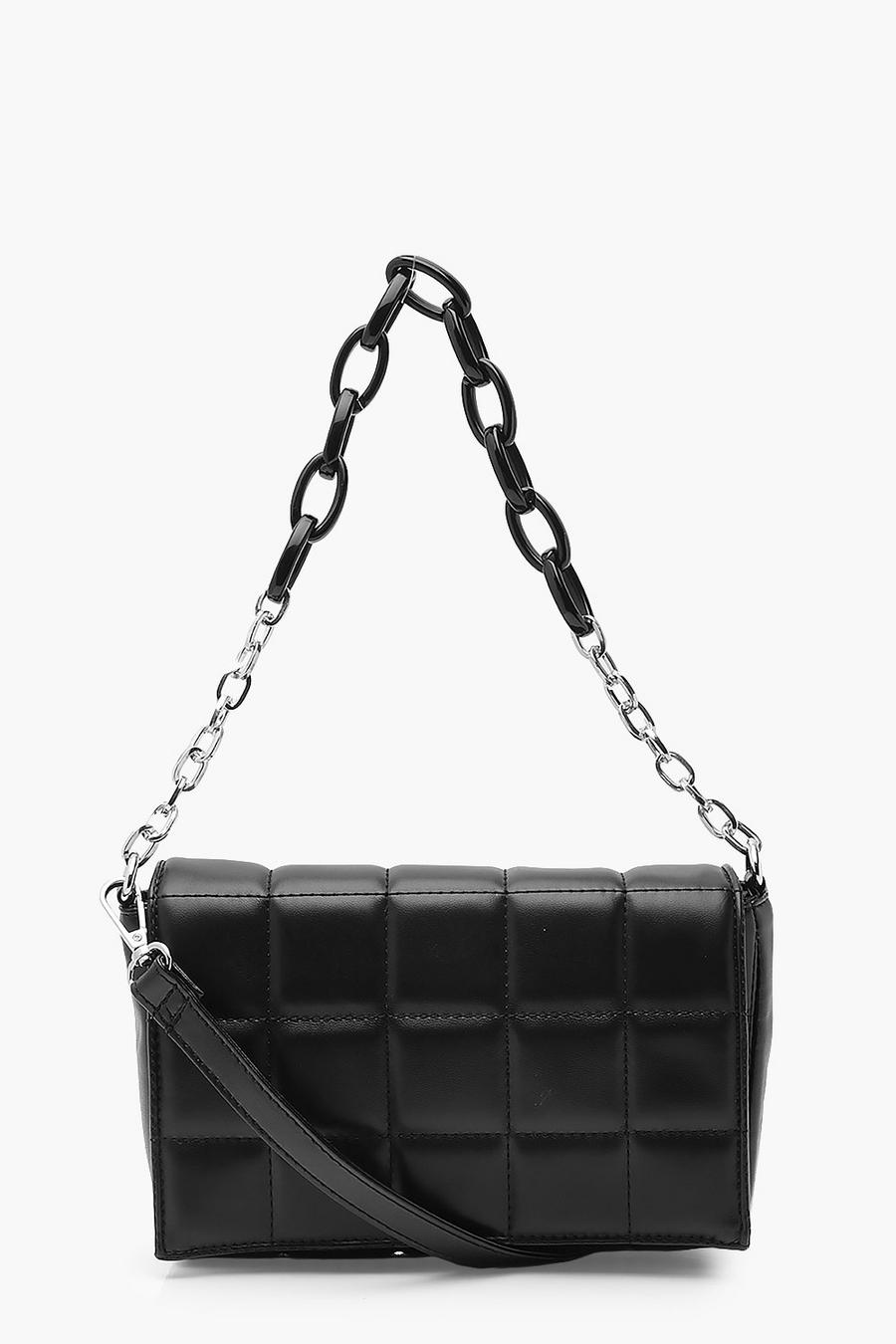 PU Quilted Cross Body Bag With Chunky Chain | Boohoo UK