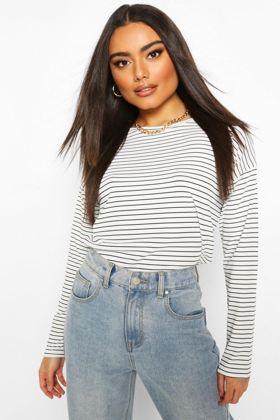 Crew Neck Top In Striped Rib image number 1