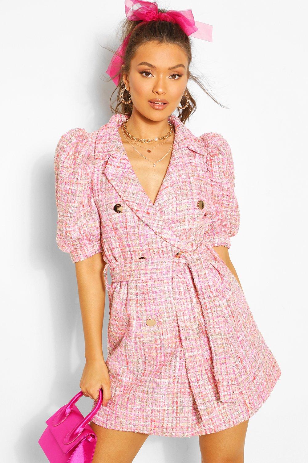 boohoo pink blazer dress