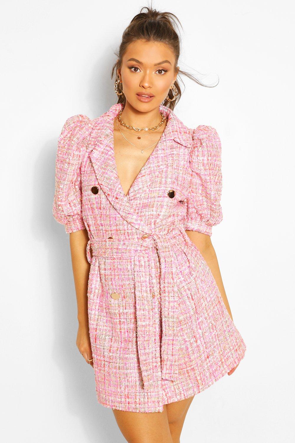 Boucle Tailored Puff Sleeve Blazer Dress Boucle Tailored Puff Sleeve Blazer Dress