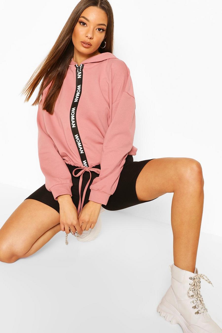 Pink Oversize hoodie med kantband, dragkedja och dragsko image number 1