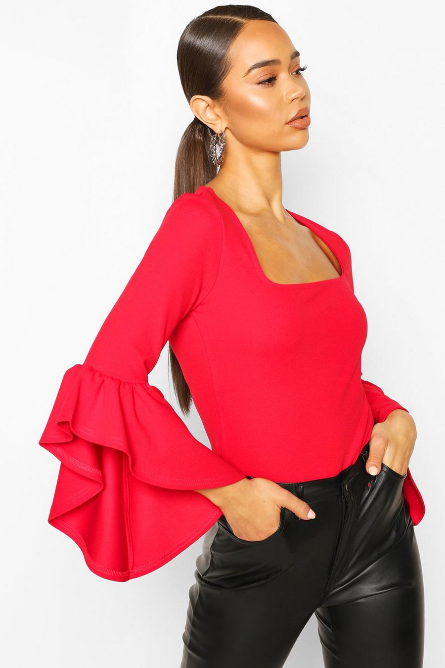 Crepe Flared Sleeve Square Neck Top image number 1