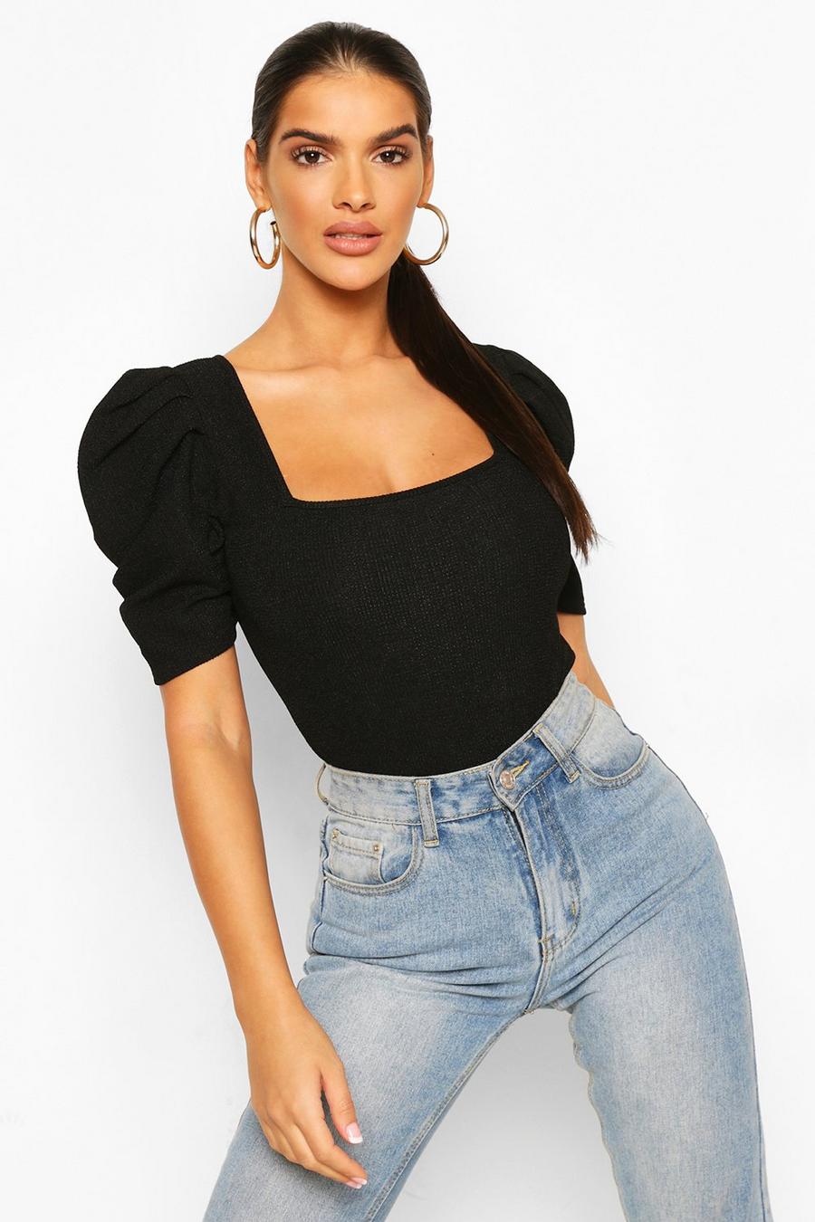 Textured Puff Sleeve Bodysuit image number 1