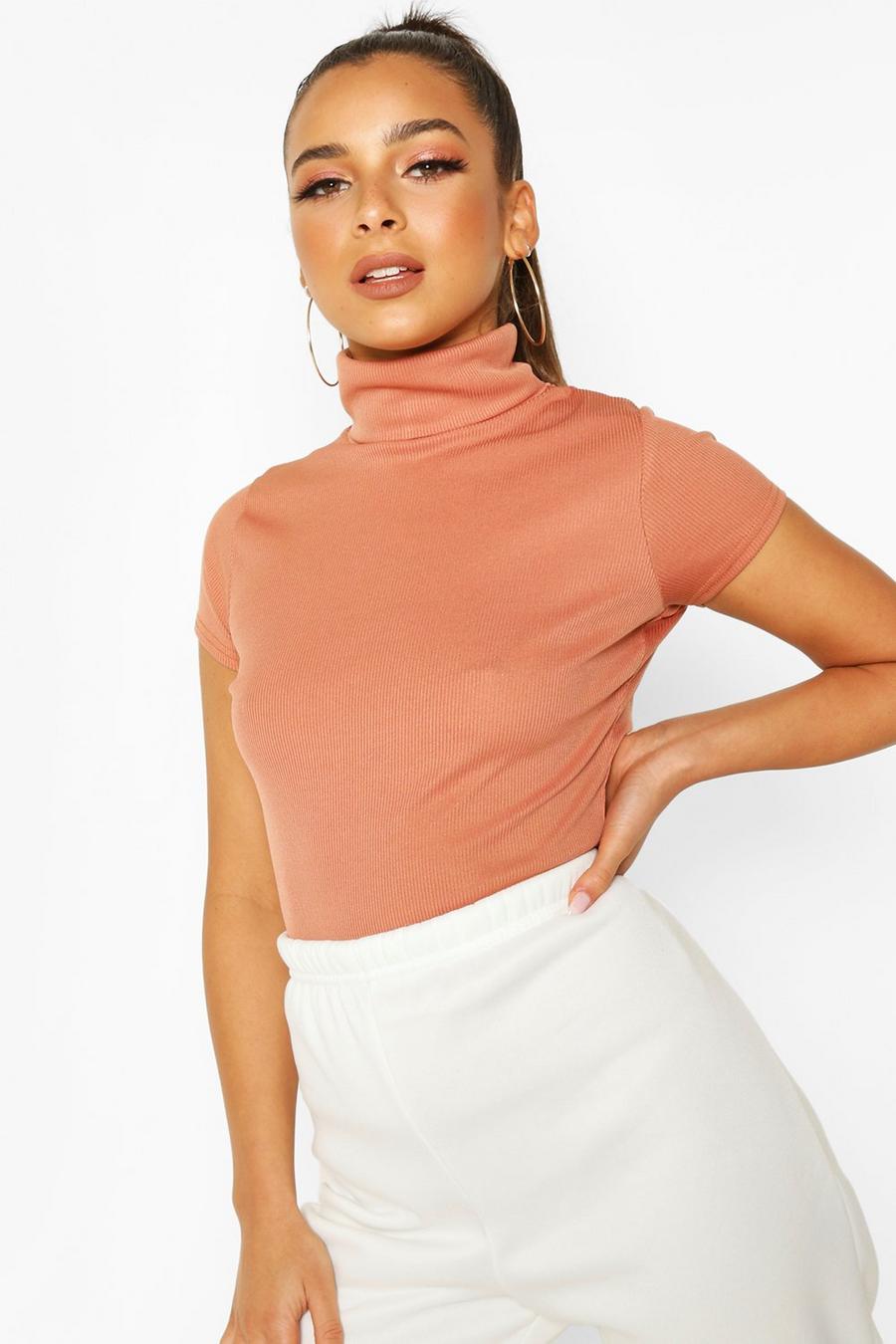 Blush Rib Roll Neck Cap Sleeve Top image number 1