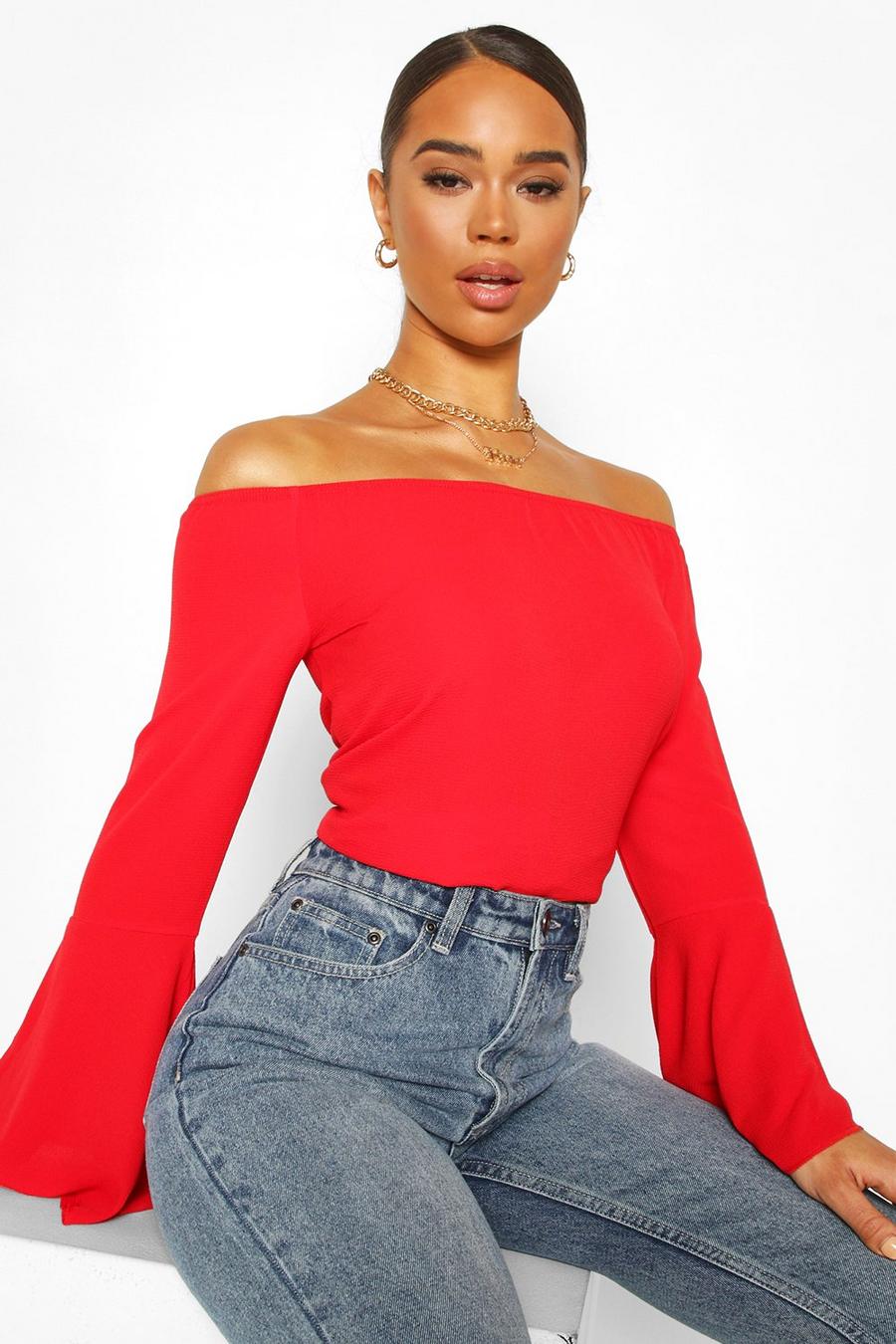 Woven Off The Shoulder Ruffle Sleeve Top image number 1