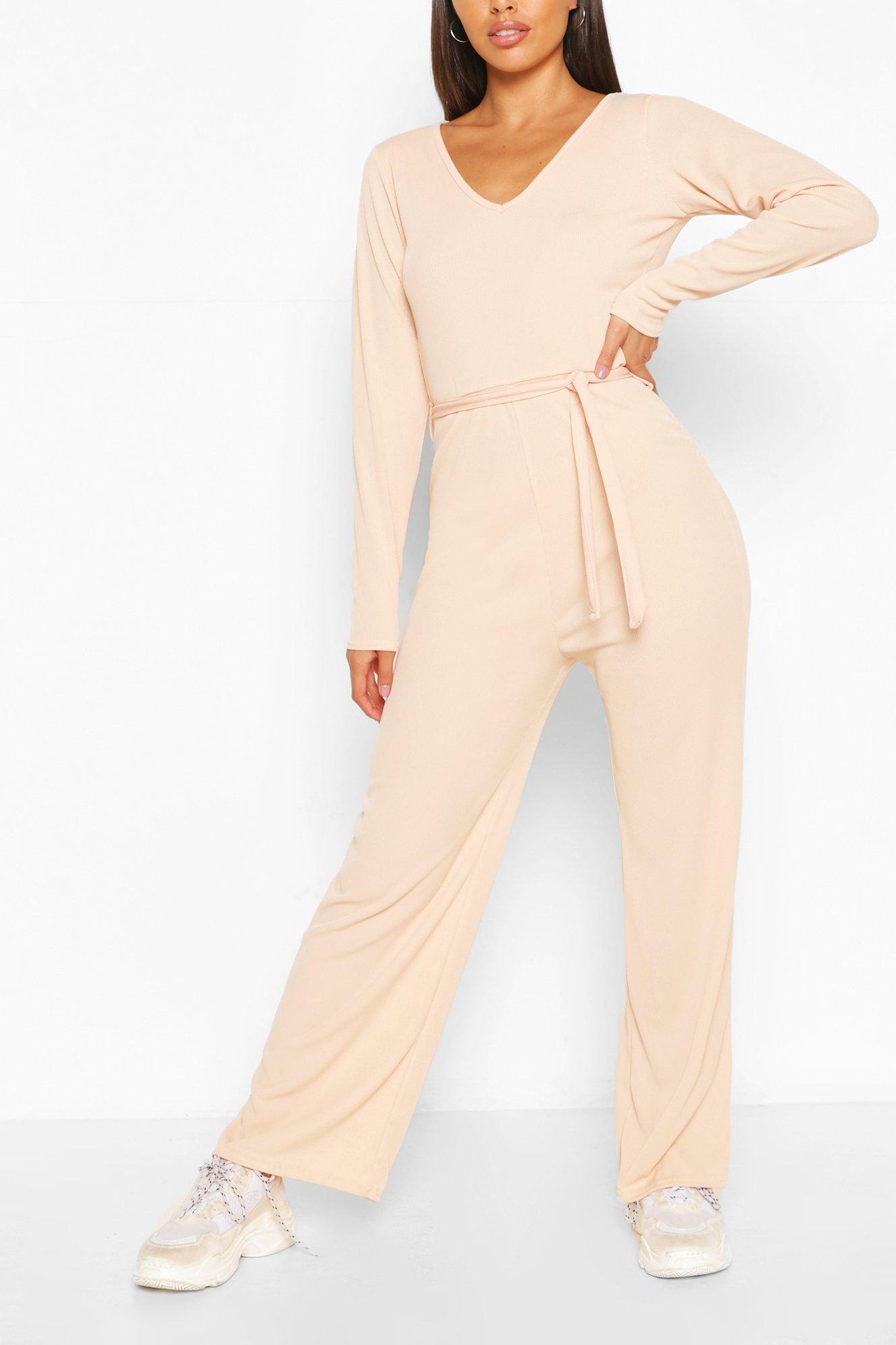 long sleeve tie waist jumpsuit