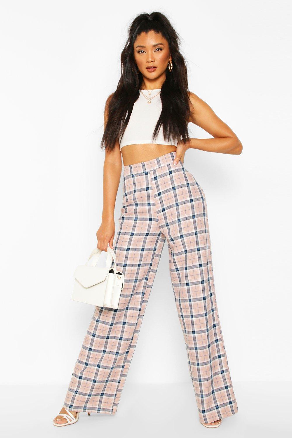 Pastel Check Wide Leg Trousers