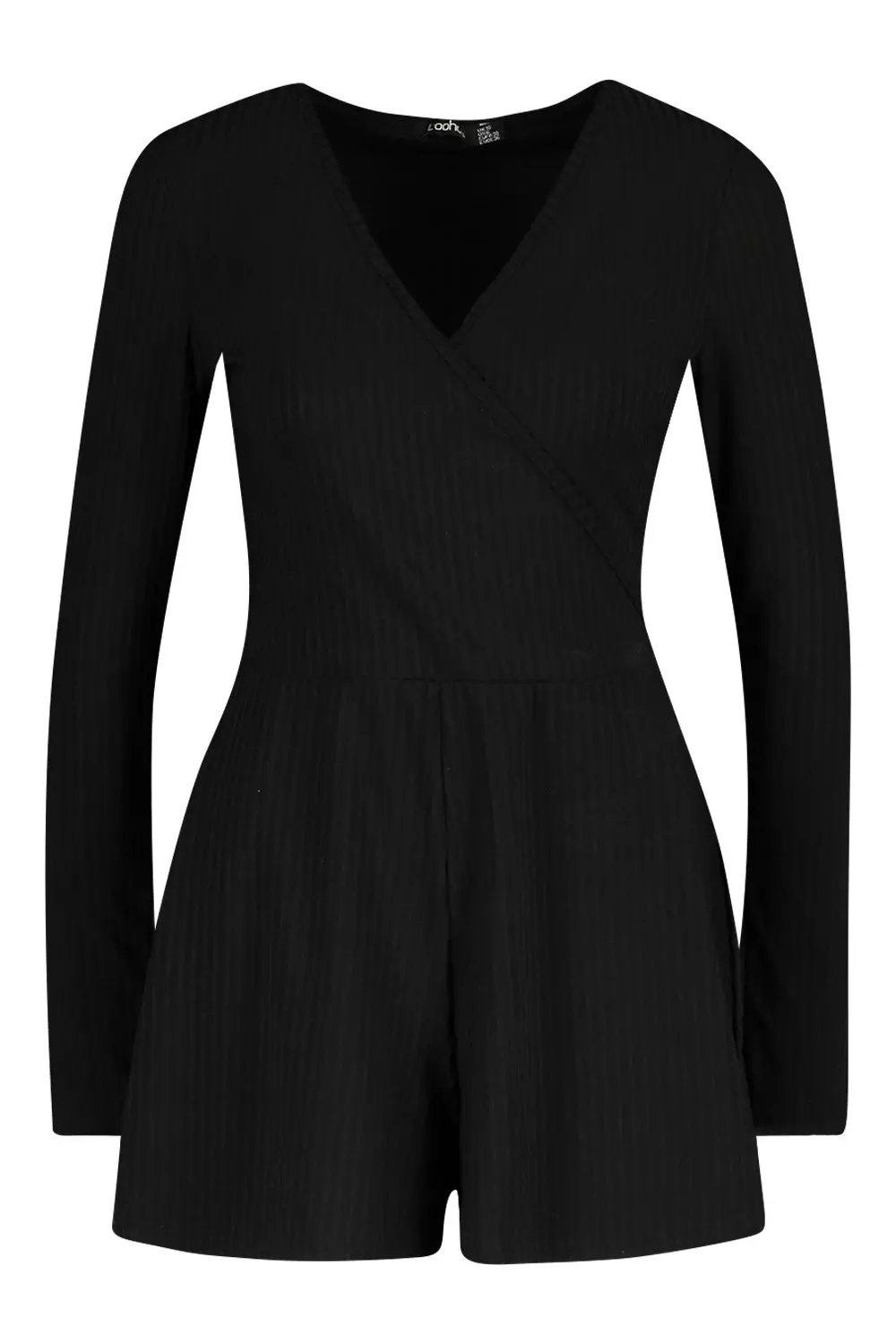 Black Ribbed Wrap Front Playsuit alternative image