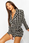 Black Boucle Checked Gold Button Cropped Blazer