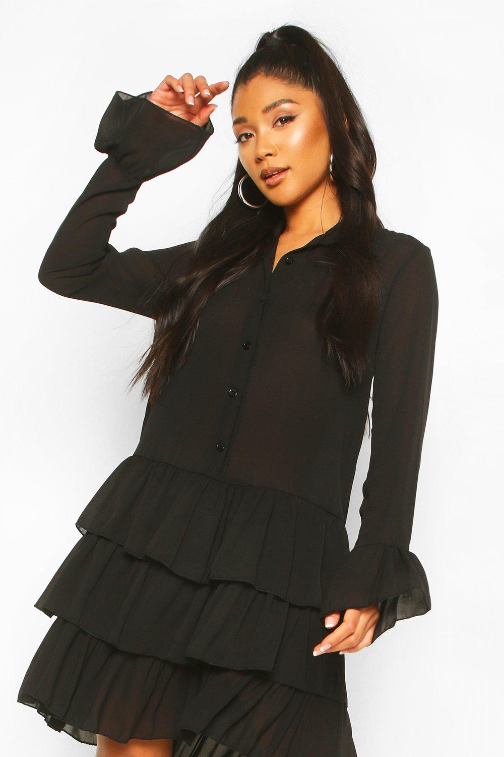 boohoo black ruffle dress