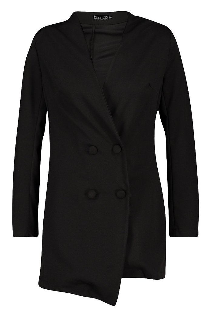 Robe blazer sans col à double patte de boutonnage | boohoo Robe blazer sans col à double patte de boutonnage | boohoo